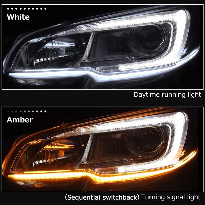 OPP ULITE White Amber Switchback Led Strip Lights, White DRL Amber Sequential Flowing Turn Signal Light, 114 PCS Led Chip Waterproof Car Flexible Tube Easy Paste Install, 2PC Pack - Image 2